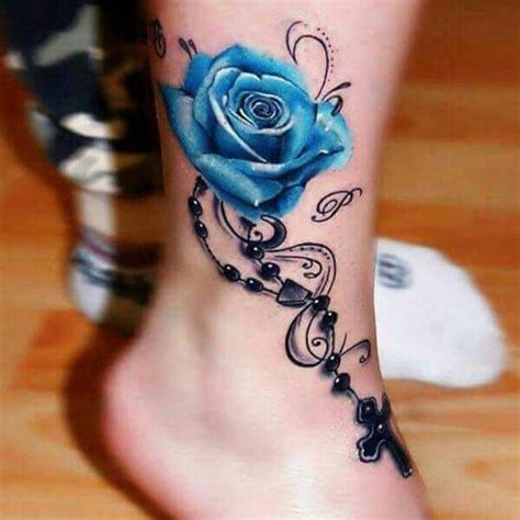 Prachtige Blauwe Roos Ankle Tattoos For Women Rose Tattoos For Women