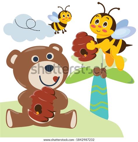 Cute Bear Honey Bear Bees Cartoon Stock Vector Royalty Free