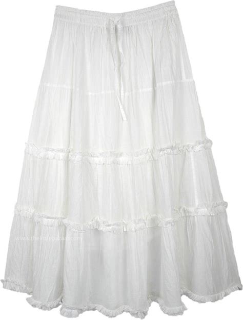 White Bliss Tiered Cotton Skirt With Crinkle Tiered Cotton Skirt White Long Skirt Cotton Skirt