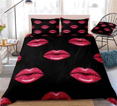red lips duvet cover set sexy red lips collection bedding black background home textiles 3pcs