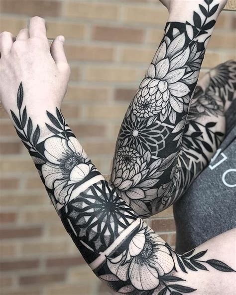 Floral Tattoos On Both Arms Tattoo Sleeve Ideas For Men Brick Wall Grey