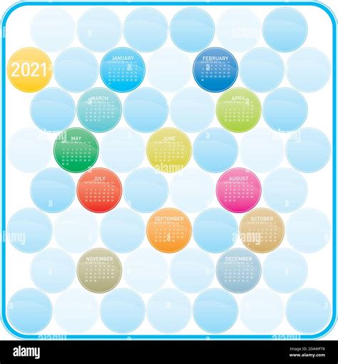 Colorful Circles Calendar For Year 2021 In Vectors Stock Vector Image