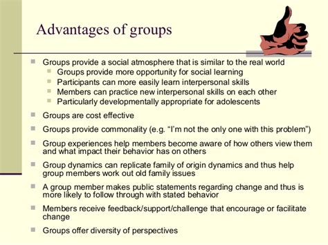 Group work also allows students to be exposed to a wide variety of perspectives and ideas. Group Therapy