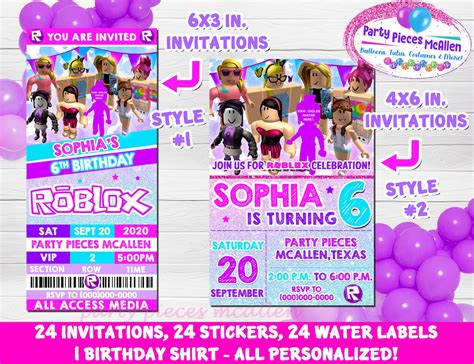 Girl Roblox Party Package Invitations Birthday Party Set Etsy