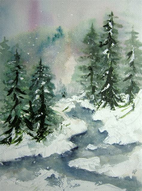 Winter Brook Print Of Original Watercolor Landscape Painting