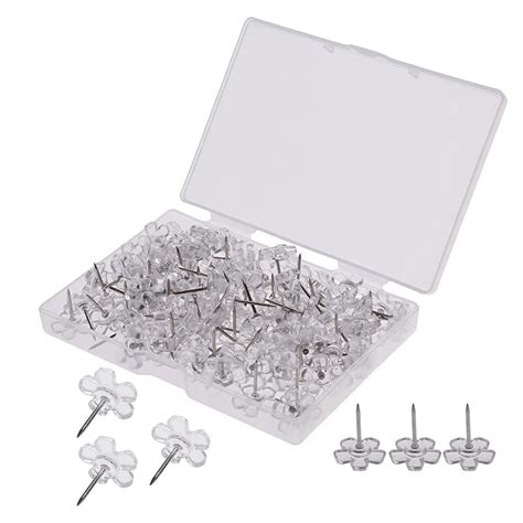 200pcs Clear Push Pins Plastic Thumb Tacks Flat Flower Pins Head Push