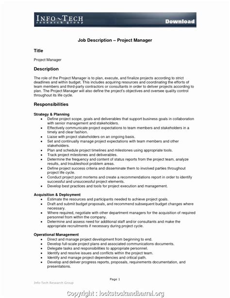 Tracking and reconciling bank statements. Project Management Job Description Resume New Create ...