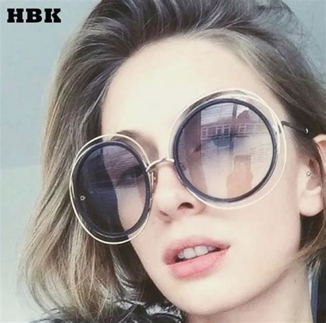 buy hbk new big circle round frame sunglasses for women bicyclic female fashion