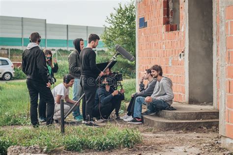 Behind The Scene Film Crew Filming Movie Scene Outdoor Stock Image