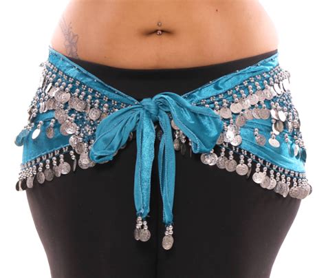 1x 4x Plus Size Velvet Belly Dance Silver Coin Hip Scarf Belt In Teal Blue