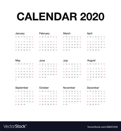 Minimalistic Desk Calendar 2020 Year Calendar Vector Image