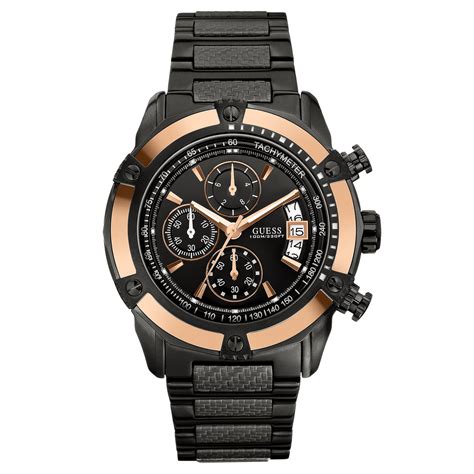 Guess Watch Mens Chronograph High Gear Sport Black Ion Plated Bracelet