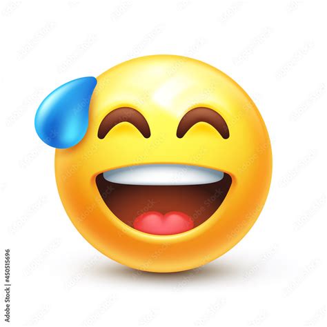 Awkward Emoji Embarrassed Laughing Emoticon Yellow Face With Sweat Drop D Stylized Vector