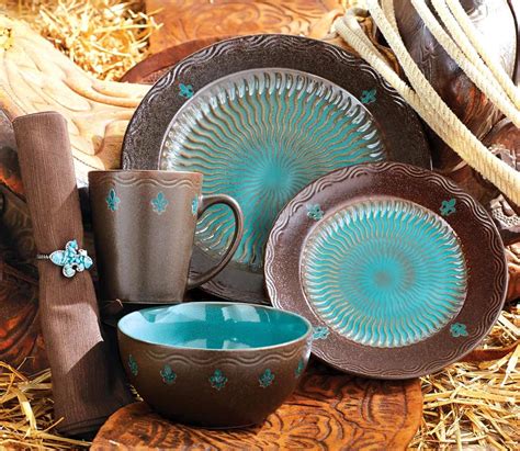 dinnerware sets turquoise western dishware decor collection kitchen brown plates plate rustic monarch dishes dinner southwestern dining southwest ceramic star