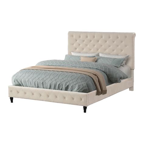 Best Master Furniture Ashley Tufted Velvet Fabric Queen Platform Bed In