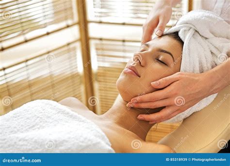 Young Woman Receiving Massage Eyes Closed Stock Image Image Of Foreground Health 85318939