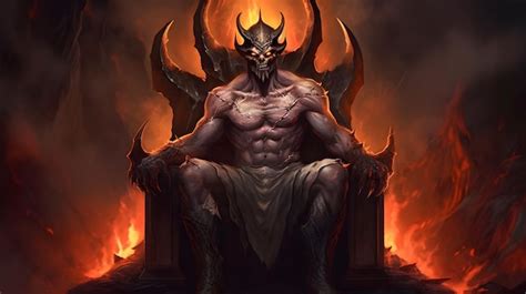 Premium Ai Image Male Demon Seated On Fiery Throne Digital Concept