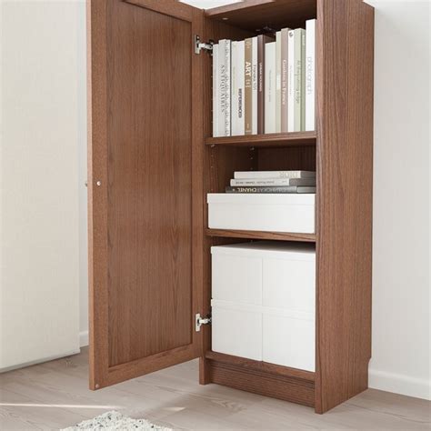 Billy Oxberg Bookcase With Door Brown Ash Veneer 40x30x106 Cm Ikea
