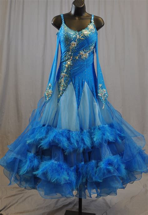 elegant aqua long sleeves feather ballroom dress