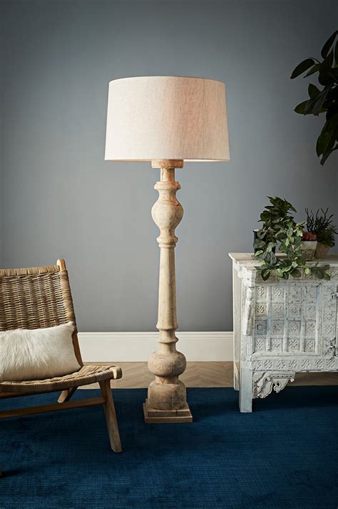 Rook Large Natural Turned Wood Pillar Floor Lamp Zaffero Home