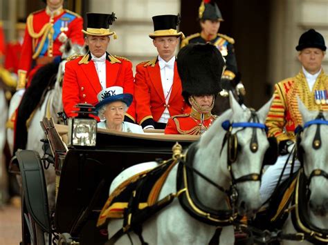 Trooping the colour, traditional observance of the british monarch's official birthday with a military ceremony and queen elizabeth ii attending the trooping the colour ceremony, london, 2005. Trooping the Colour: Queen celebrates official birthday ...