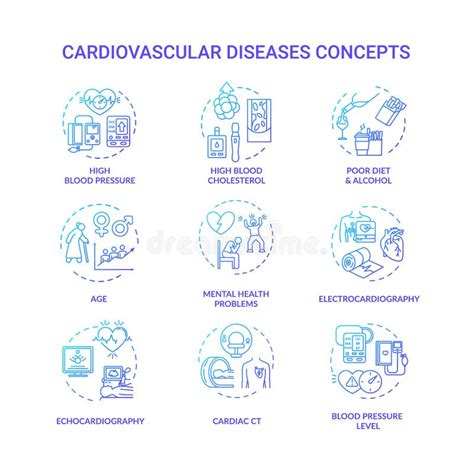 Cardiovascular Diseases Concept Icons Set Stock Vector Illustration