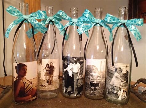 How to mod podge on glass. Mod Podge photos on wine bottles for center pieces. But I ...