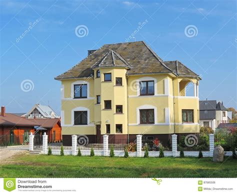 Yellow House Lithuania Stock Photo Image Of Fence Green 87685506