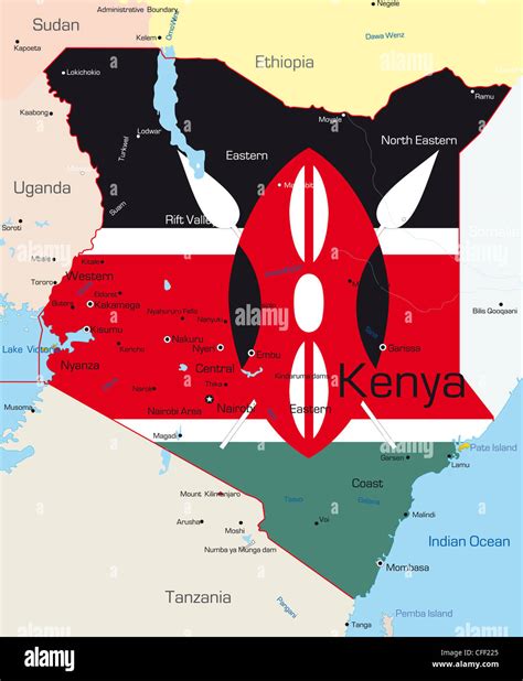 Abstract Vector Color Map Of Kenya Country Colored By National Flag