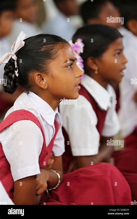 Indian School Children Chanting Andhra Pradesh South India Stock Photo