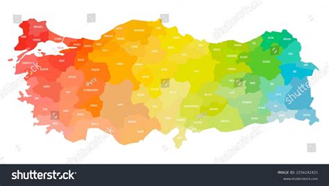 Turkey Political Map Administrative Divisions Stock Vector Royalty