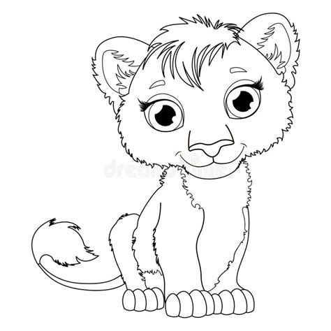 Cute Hand Drawn Baby Lion Drawing Contour For Coloring Stock Vector