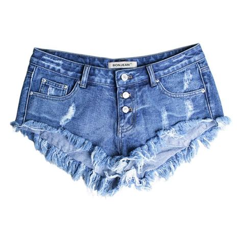 Boyfriend Style Hole Denim Shorts Tassel Blue Womens Low Waist Shorts