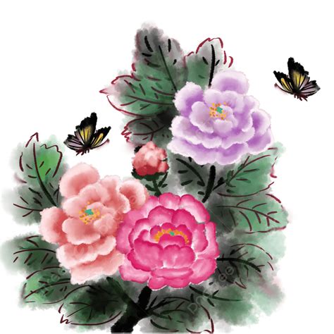 Traditional Chinese Painting Hd Transparent Peony Png Free Material