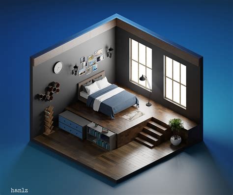 Semi Realistic Bedroom Isometric Render Finished Projects Blender