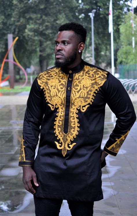 Black And Gold African Wakanda Style Shirt Polished Cotton Jtaphrique
