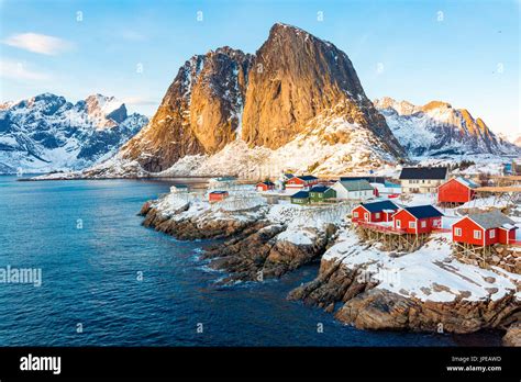 Hamnoy Lofoten Inseln Norwegen Winter Blick An Einem Sonnigen Tag