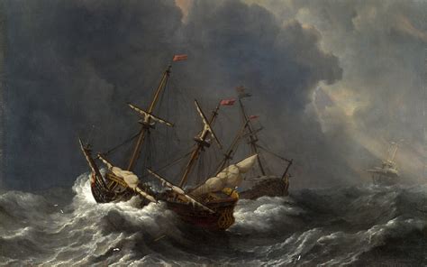 Wallpaper Painting Sailing Ship Sea Sky Artwork Calm Storm Galley Man Of War