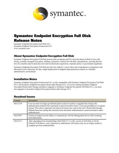 Symantec Endpoint Encryption Full Disk Release Notes