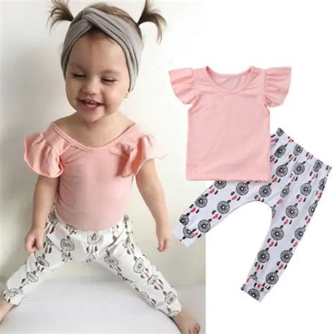 Newborn Infant Baby Girls Cotton T Shirt Tops Floral Pants 2pcs Outfits