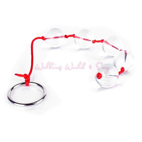 Unisex 5 Balls Glass Anal Baeds With Ring Anal Dilator Anal Vaginal