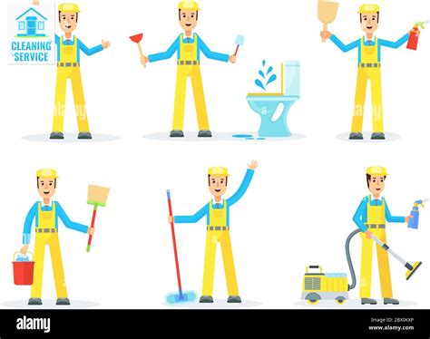 Cleaning Service Staff Team And Private Homes Vector Flat Cartoon