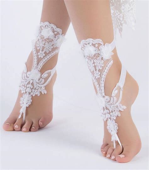 unique bridal shoes white lace barefoot sandals wedding barefoot flexible wrist lace sandals