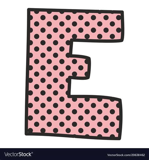 E Alphabet Letter With Black Polka Dots On Pink Vector Image