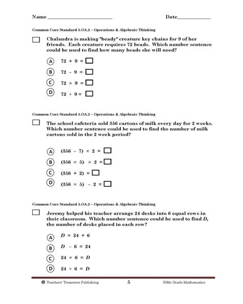 Printable Common Core Math Worksheets