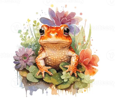 Adorable Baby Frog With Flowers Watercolor 23657957 Png