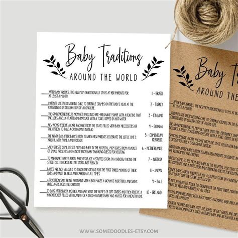 Baby Shower Games Printable Baby Traditions Around The World Etsy