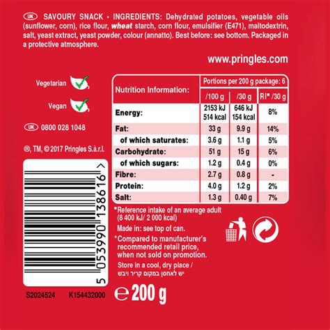 Pringles Nutrition Facts Label Images