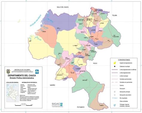Mapa De Cauca Con Municipios Departamento De Colombia Para Descargar