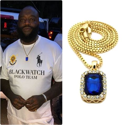 Iced Out Blue Pendant Gold Chain Necklace Hiphop Rick Ross Ruby Mens Sq